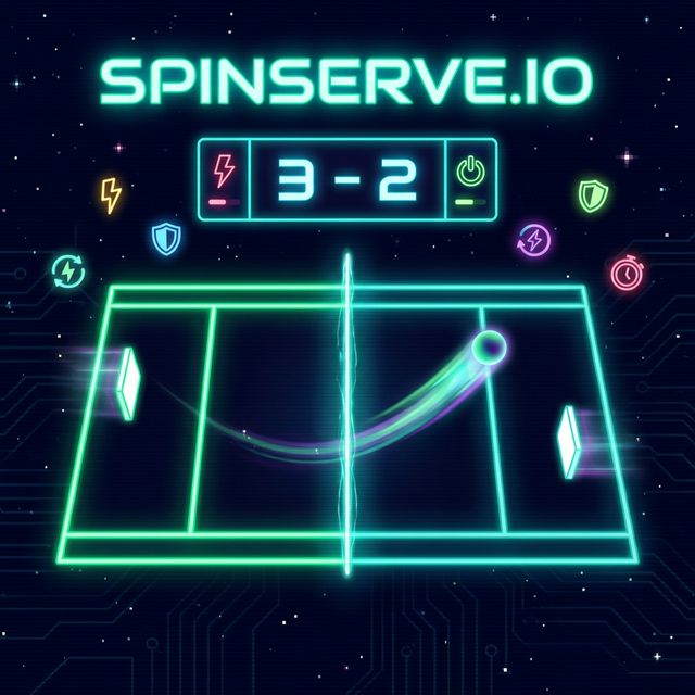 spinserve.io retro neon ping pong arcade game screenshot with paddles, ball and power-ups
